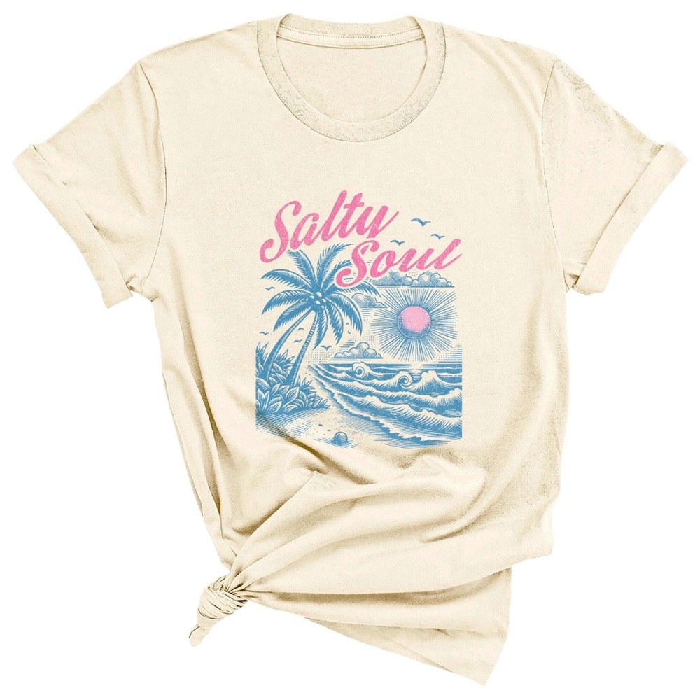 Ivory Summer T-Shirt with Pink and Blue Salty Soul Graphic